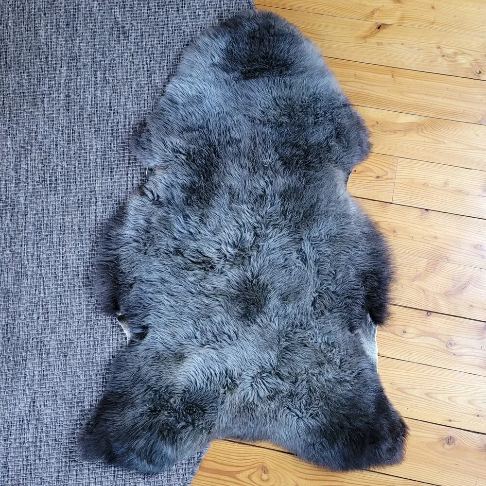 Genuine Swedish Sheepskin Rug Natural Steel Gray Rare Color Pelt Throw 48